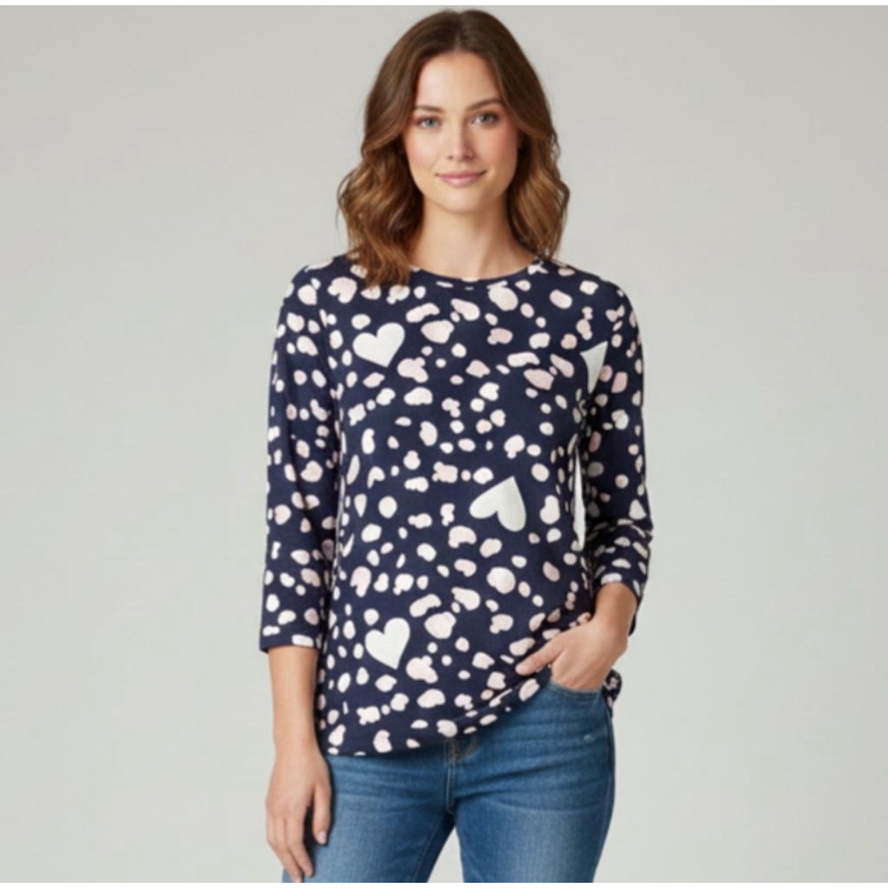 Kim Rogers Blue Heart Pattern Sweater Medium